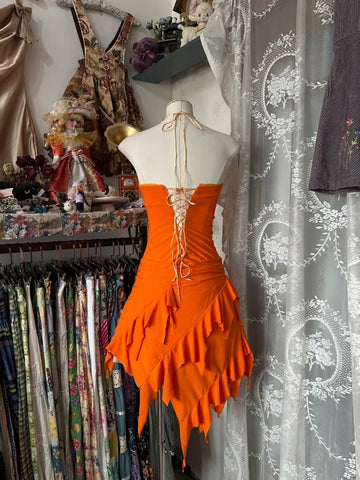 Niulatu Orange Halter A-Line Short Prom Dresses Party Dress HZ1031